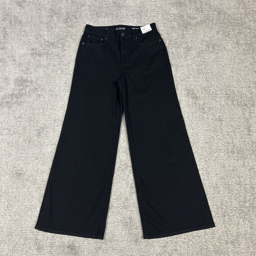J Crew Trouser Jeans Womens 28 Petite Black Denim Semi Stretch Wide Leg Pant New